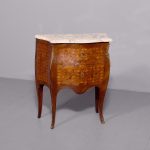French Louis XV style marquetry and parquetry inlaid Walnut and Rosewood marble top commode