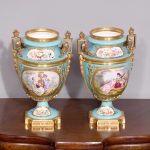 Decorative Pair of Sevres - style ormolu - mounted, pale blue porcelain vases