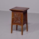 Arts and Crafts neat-size mahogany carved side table with cupboard.