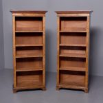 Pair of Victorian burr walnut tall open bookcases with adjustable shelves