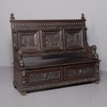 Large Triple Back Carved Monk’s Bench